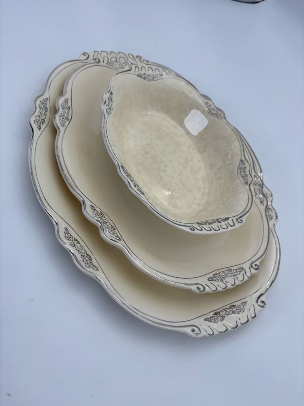 Vintage Homer Laughlin Virginia Rose Pattern Cream Serving Bowl and Platter Set